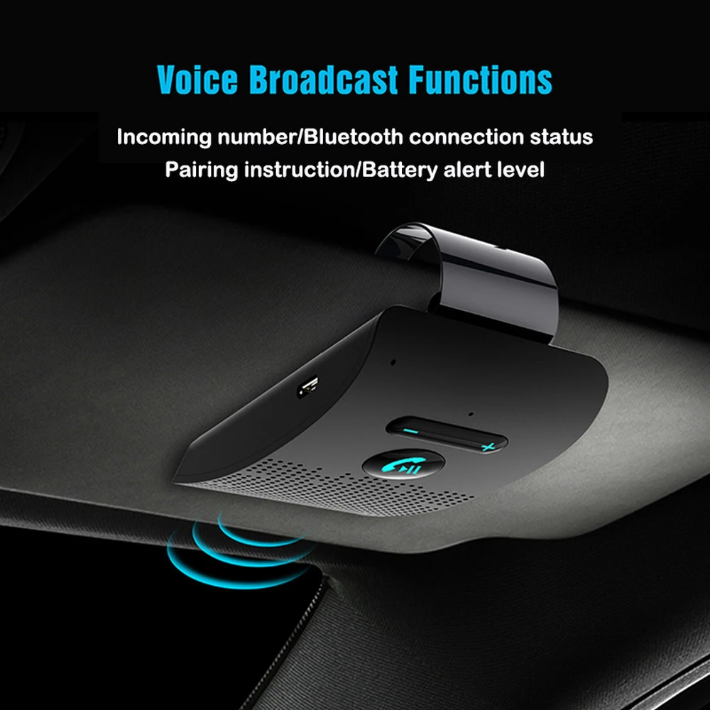 Car Bluetooth Hifi Speaker 2W Handsfree wireless Audio Receiver MP3 Music Player Noise Cancelling Sun Visor Clip for 2 Phones