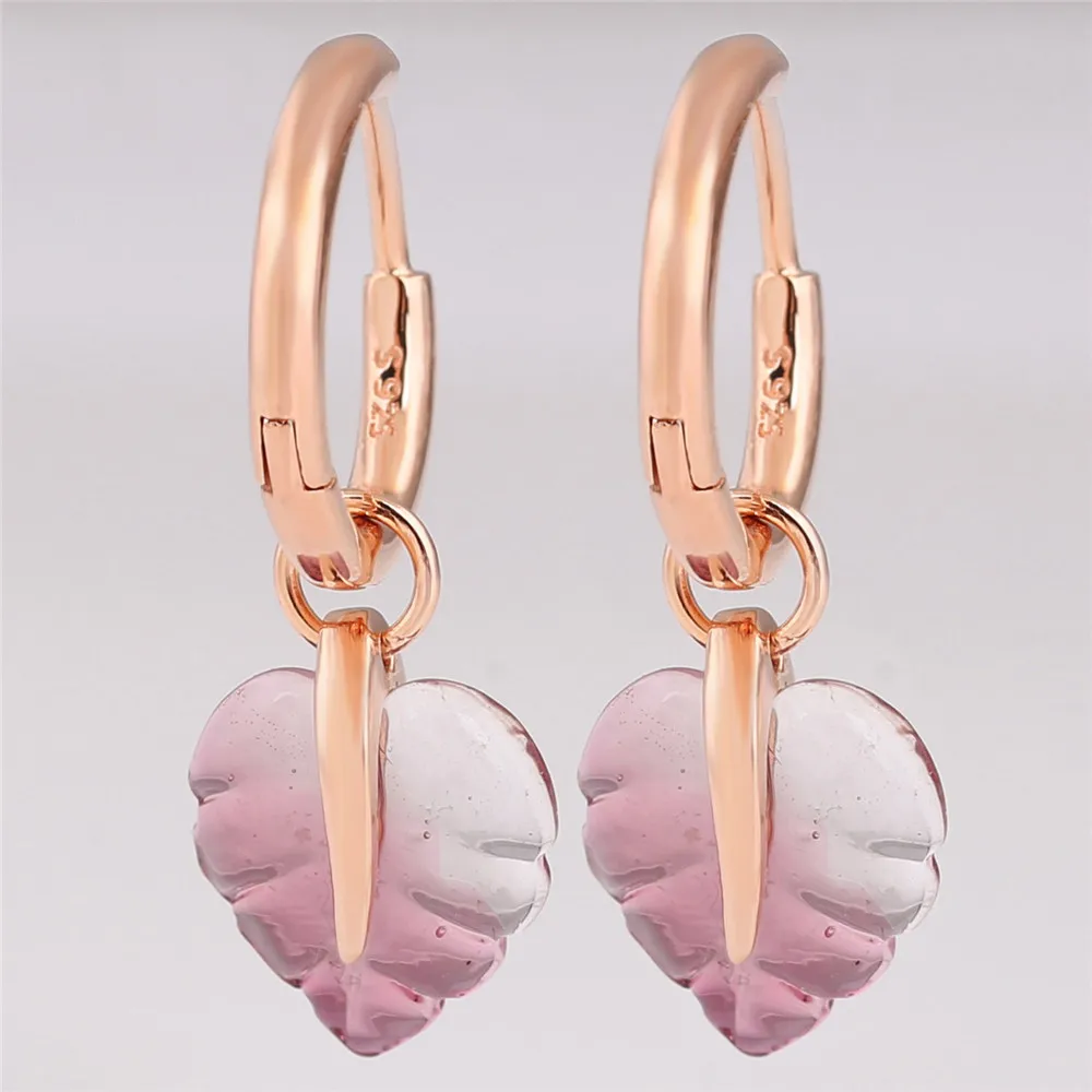 Серьги-кольца из муранского стекла с 925 пробы и серебряными розовыми листьями, европейские ювелирные изделия с розой
