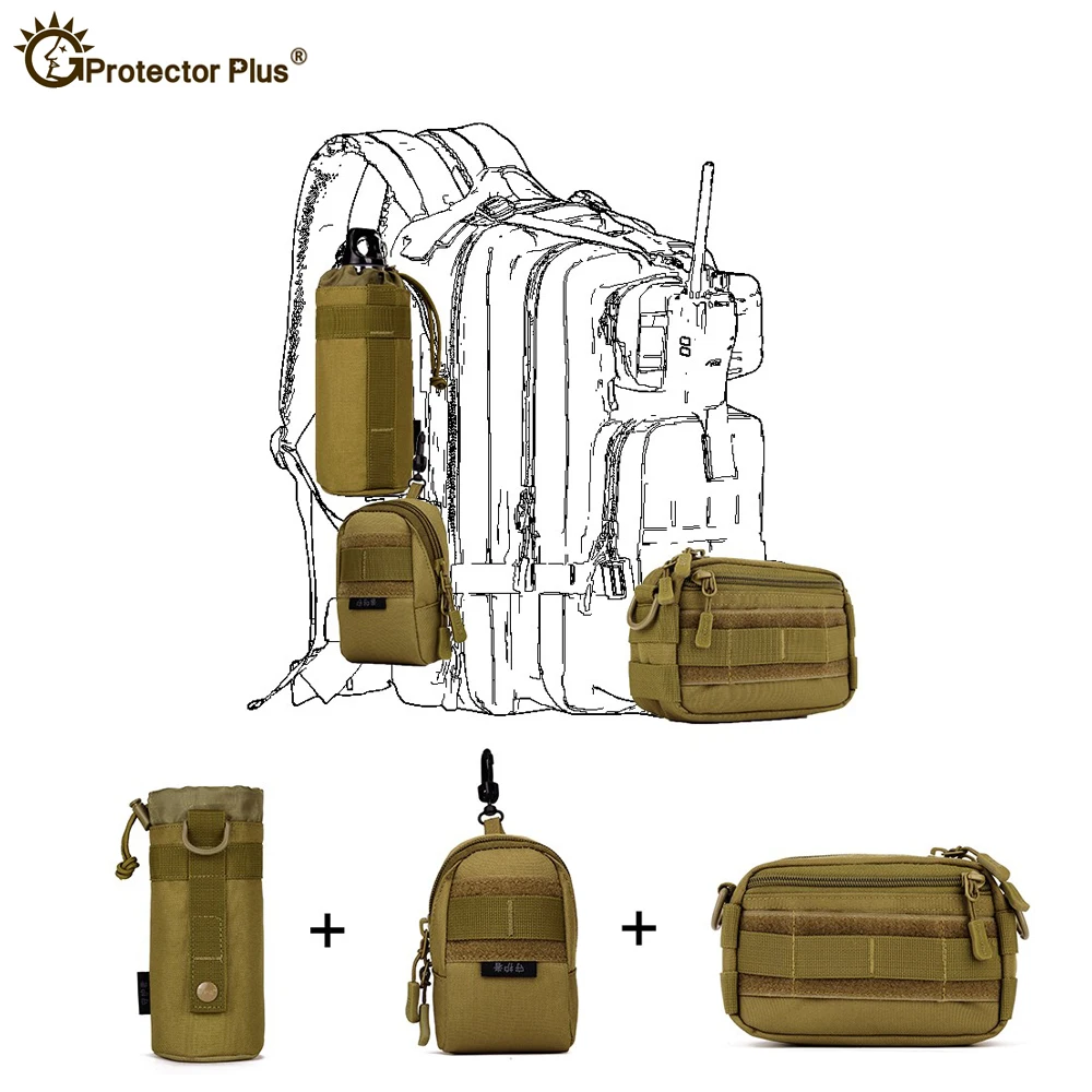 Protection Plus-tactical Pouch Set of 3 Bags for Outdoor Sports, Hunting, Cycling, Camo Bag, Single Shoulder, Waterproof