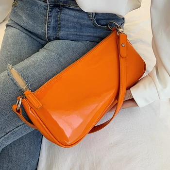 

Women Baguette Bag Retro Hobos Bag 2020 New Designer Bright PU Leather Shoulder Bag Female Subaxillary Bags