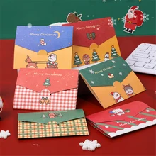 Cartes de vœux série noël, 5 pièces, petites cartes de Message pliable, arbre de noël, enveloppe père noël bonhomme de neige, bricolage