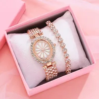 Relojes de lujo con diamantes de imitación para mujer, pulsera de cuarzo, Nuevo reloj de pulsera de vestir, oro rosa, nuevos