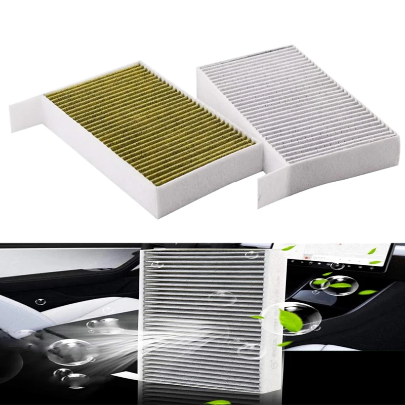 

2Pcs Car Cabin Air Filter Replacement with Activated Carbon Car Air Conditioning Filter for Tesla Model 3 2017 2018 2019