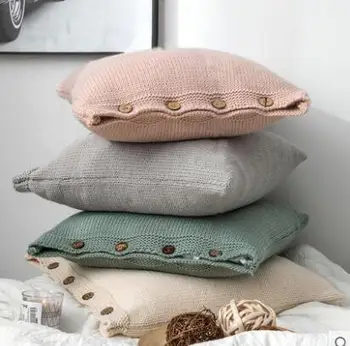 

Nordic style home wool woven knit button pillowcase Car cushion cover B&B softcover with decorative cushion cover