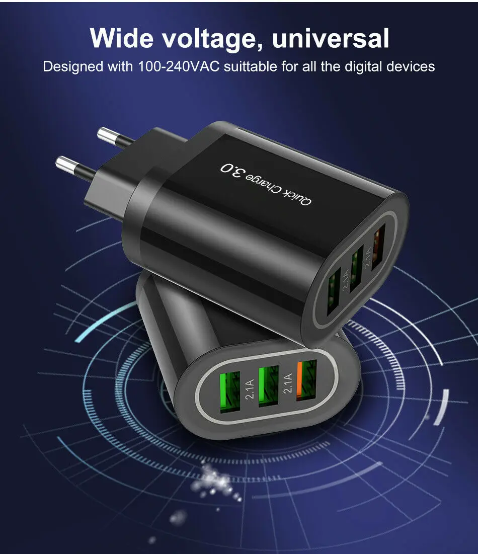 QC 3 0 18 Вт USB зарядное устройство с портами (стандарт порты кабель для быстрой