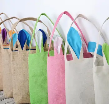 

Monogram Easter Tote Bag With Rabbit Ears Easter Bunny Basket For Kids DIY Candy Egg Hunts Bags Eater Decoration LX1022