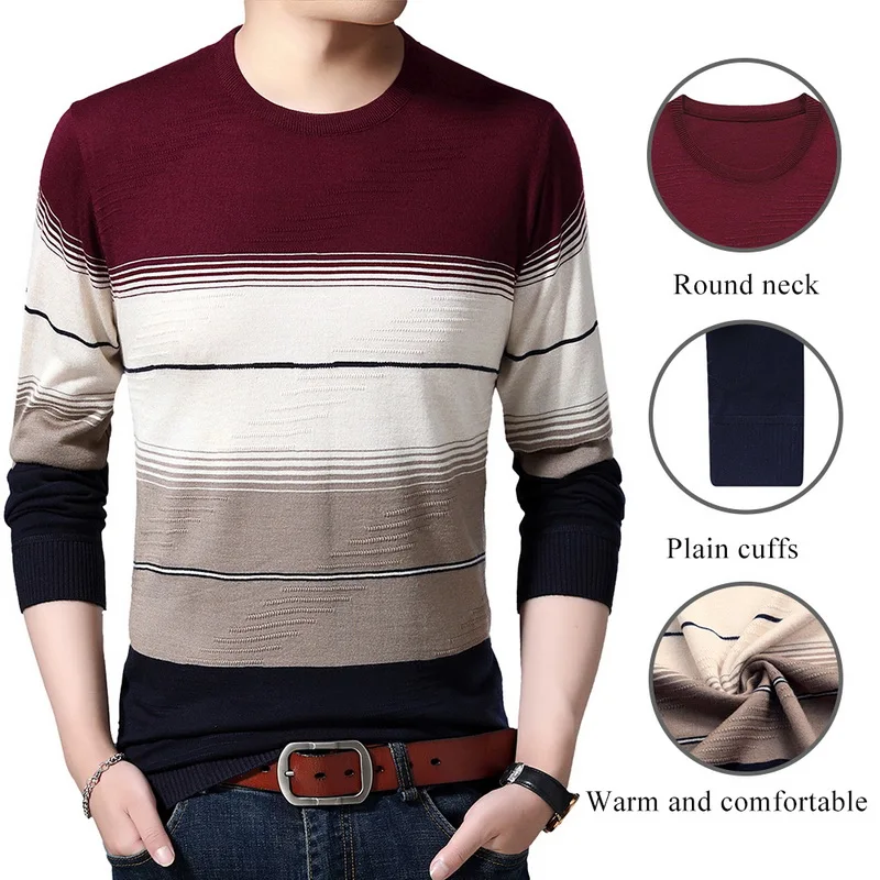 WENYUJH 2019 Autumn New Men's Sweater O-Neck Striped Slim Fit Knittwear Mens Sweaters Pullover Men Pull Homme 4XL Men Colthing WENYUJH 2019 Autumn New Men's Sweater O-Neck Striped Slim Fit Knittwear Mens Sweaters Pullover Men Pull Homme 4XL Men Colthing