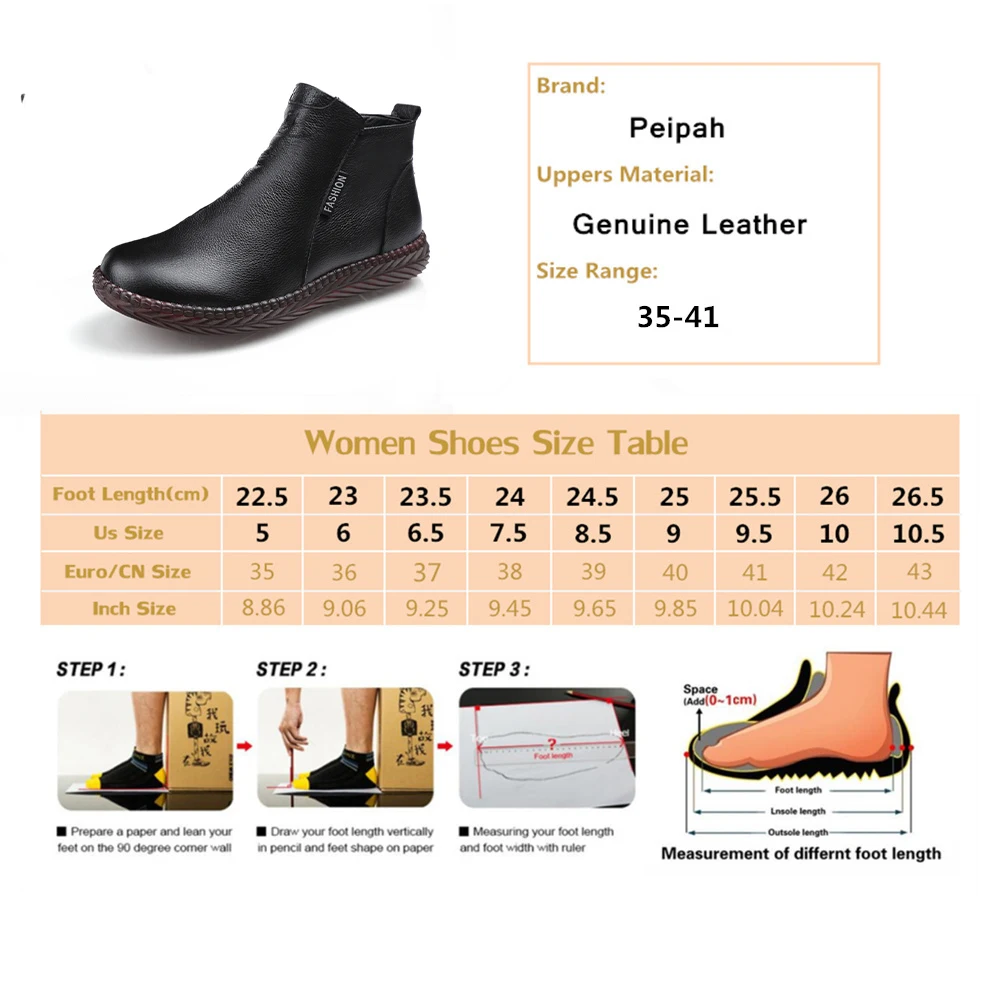 Skup PEIPAH Vintage Handmade prawdziwej skóry kobiet botki śniegowce w stylu casual zimowe damskie płaskie buty Zip gumowe Botines Mujer