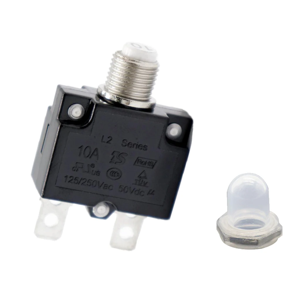 10 Amp DC Thermal Circuit Breaker with Quick Connect Terminal & Transparent Waterproof Button Cover
