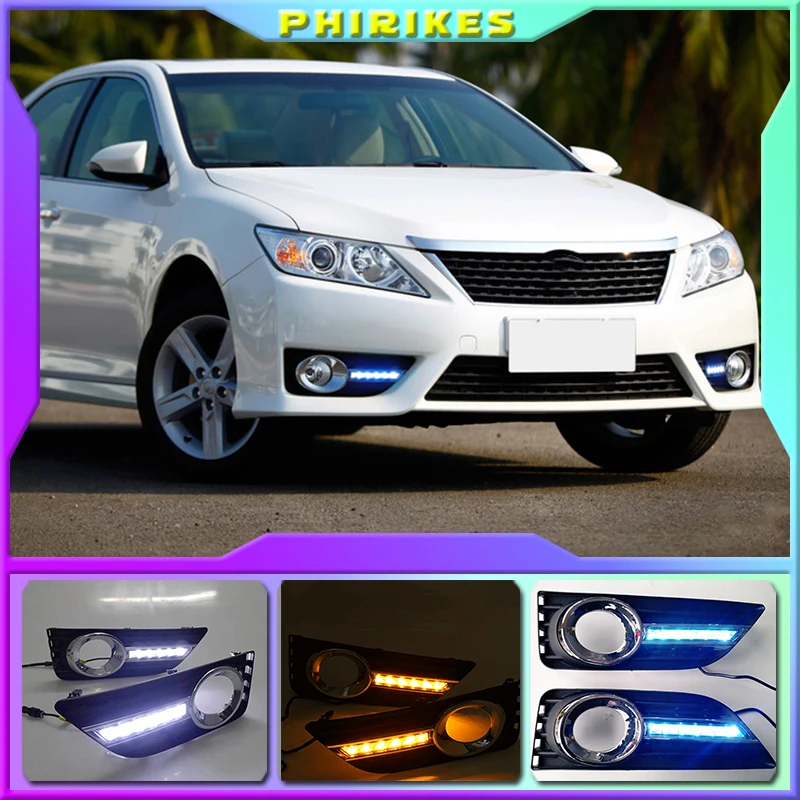 

2Pcs DRL For Toyota Camry 2012 Daytime Running Lights fog lamp cover Daylight Turn yellow