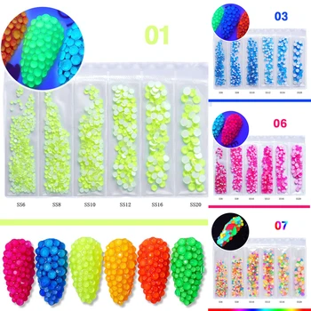 

1Pack Mix Size SS6-SS20 3D Fluorescence Flatback Gems Crystal Nail Art Rhinestones Glitter Nail Decorations Manicure Accessories