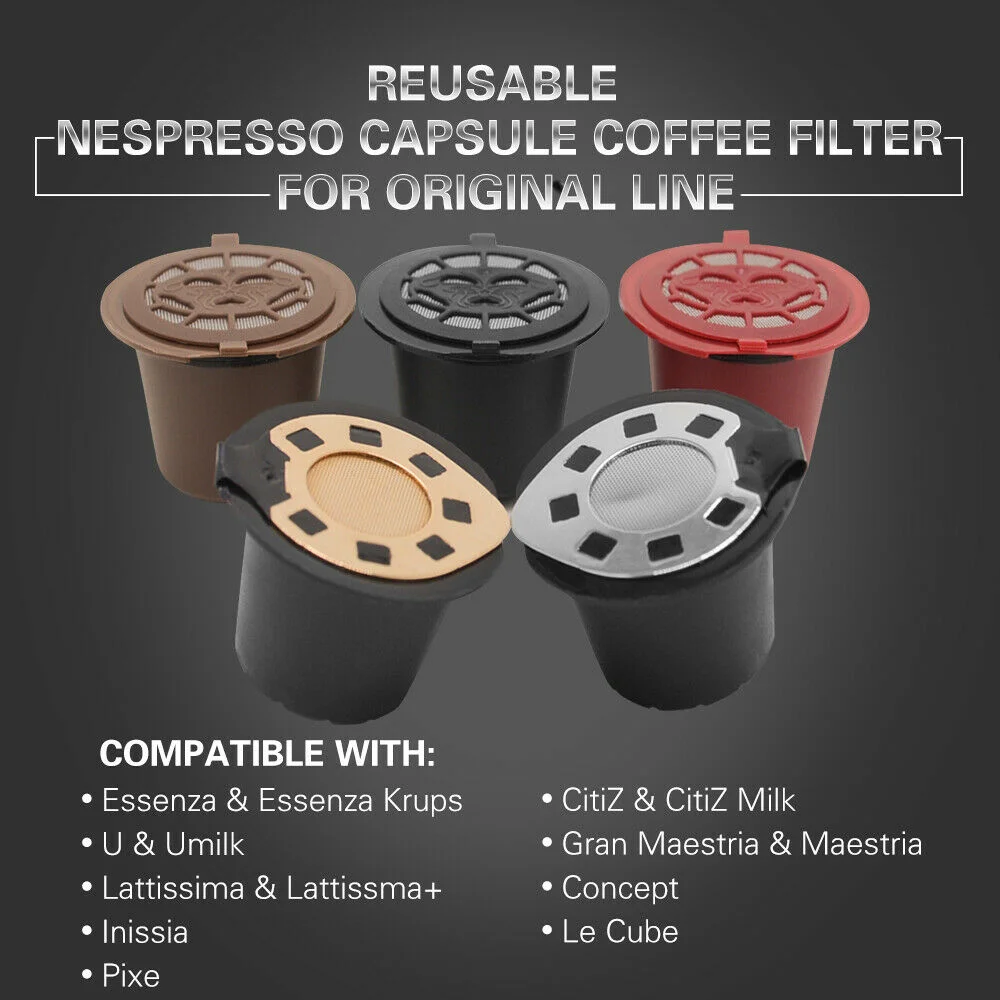 3pcs/lot Reusable Refillable Coffee Capsule Filters For Nespresso Filter Pod with Stainless Steel Mesh  Kitchen Coffee Cup
