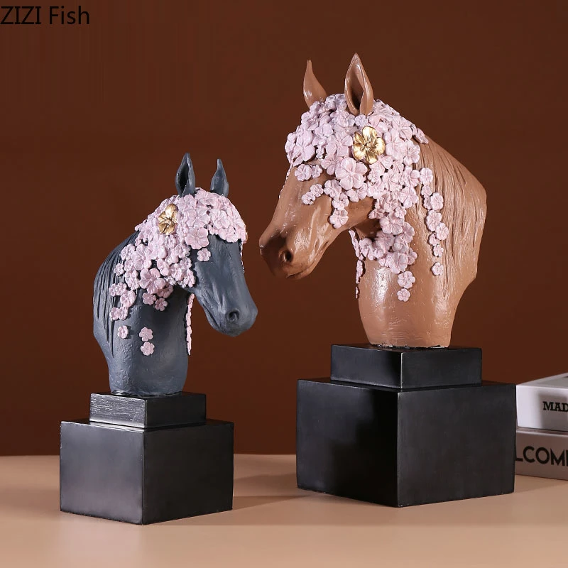 Tete De Cheval En Resine Europeenne Sculpture D Animal Decoration De Salon Bibliotheque Artisanat Accessoires De Decoration Pour La Maison Cadeau D Anniversaire Aliexpress
