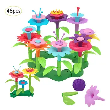 

46pcs Children's Educational Girl Building Blocks Toys Popper's Garden World DIY Flower Arrangement Potted Plants