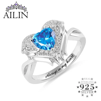 

AILIN Luxury Real Solid 925 Sterling Silver Angel Wing Heart Personalized Engraving Wedding Ring Engagement Zircon Jewelry Women