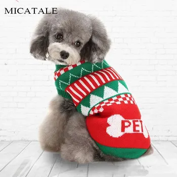 

MICATALE Xmas Striped Dog Sweater Pet Reindeer Knit Clothes Dogs Snowman Christmas Hoodies Costume For Small and Medium Dogs
