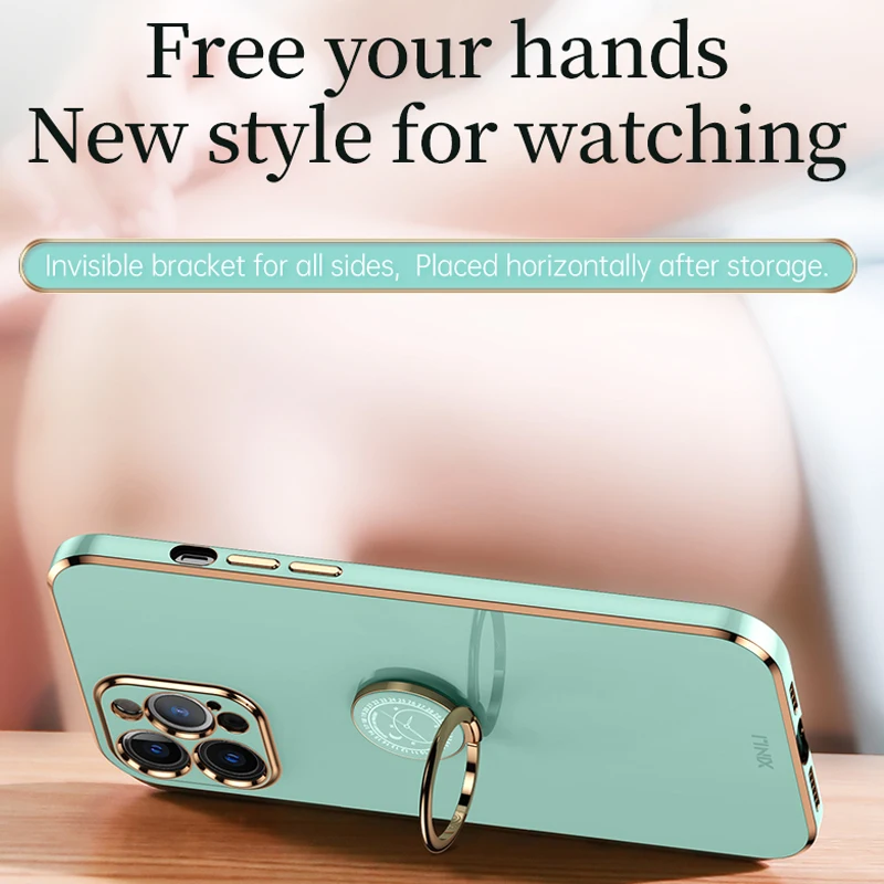 Doigt Anneau Placage Téléphone support étui pour samsung Galaxy A52S A52 5G Coque De Luxe Carré Stand Silicone Couverture Arrière Souple_voghion.com