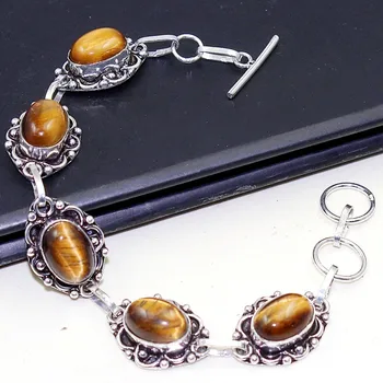 

Tiger Eye Bracelet Silver Overlay over Copper , 21.5cm, B0657