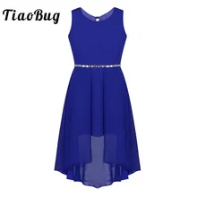 TiaoBug/Блестящая СТРАЗА без рукавов для девочек-подростков, с высоким низом, для дня рождения, выпускного вечера, вечерние, Бальные, шифоновые платья, танцевальный костюм