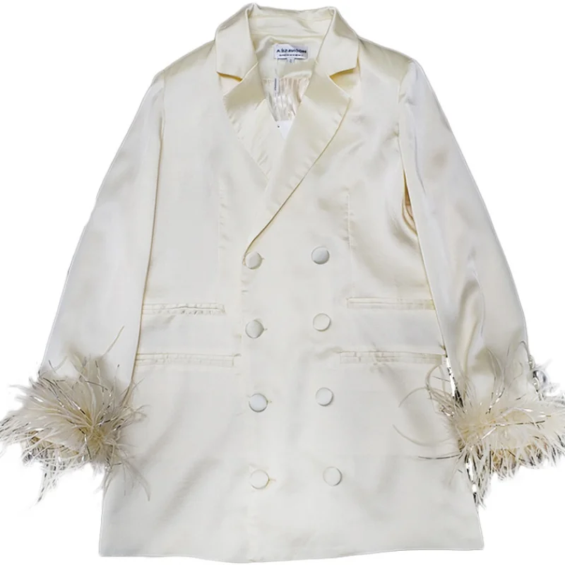 2019 Spring and Autumn New Fashion Commuter Women's Long Suit Long Sleeve Tassel Double Breasted Coat Plus Size Women Blazer