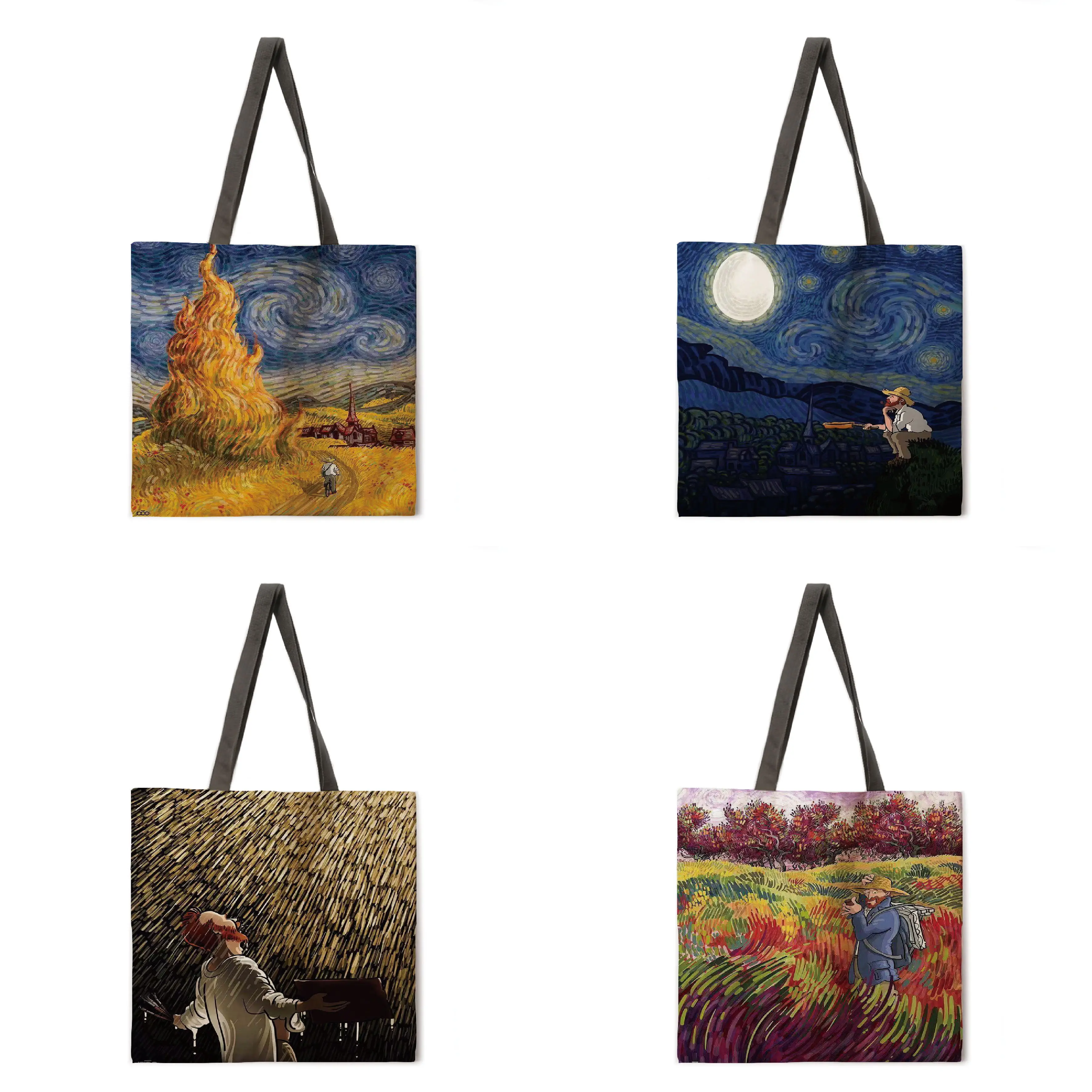 

Van Gogh walks into the picture Printed tote bag Ladies casual tote bag Ladies shoulder bag Foldable shopping bag Outdoor beach