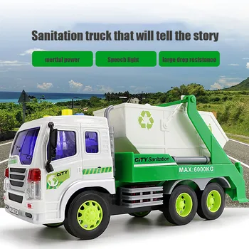 

1:16 Sound And Light Music Storytelling Sanitation Truck Car Model For Children Toy Vehicles Diecasts Boy Kid Toy Gift Mini Car