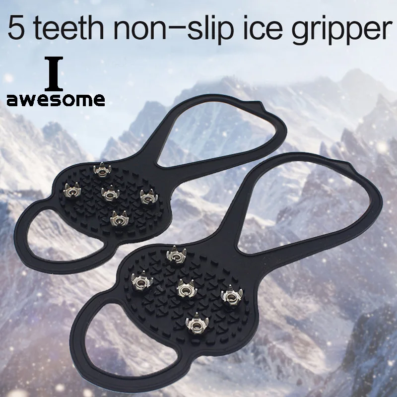 Ice gripper spike Climbing crampons 5 Teeth Ice Gripper For Shoes Women Men Crampons Ice Gripper Spike Grips Cleats For Snow Studs Non-Slip Climbing Hiking Covers