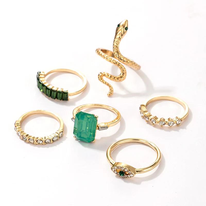 Ring Set Finger Ring Adjustable Rings Zircon Crystal Ring Animal Ring docona 6pcs/set Luxury Green Rhinestone Rings for Women Vintage Crystal Snake Adjustable Metal Ring Set Jewelry