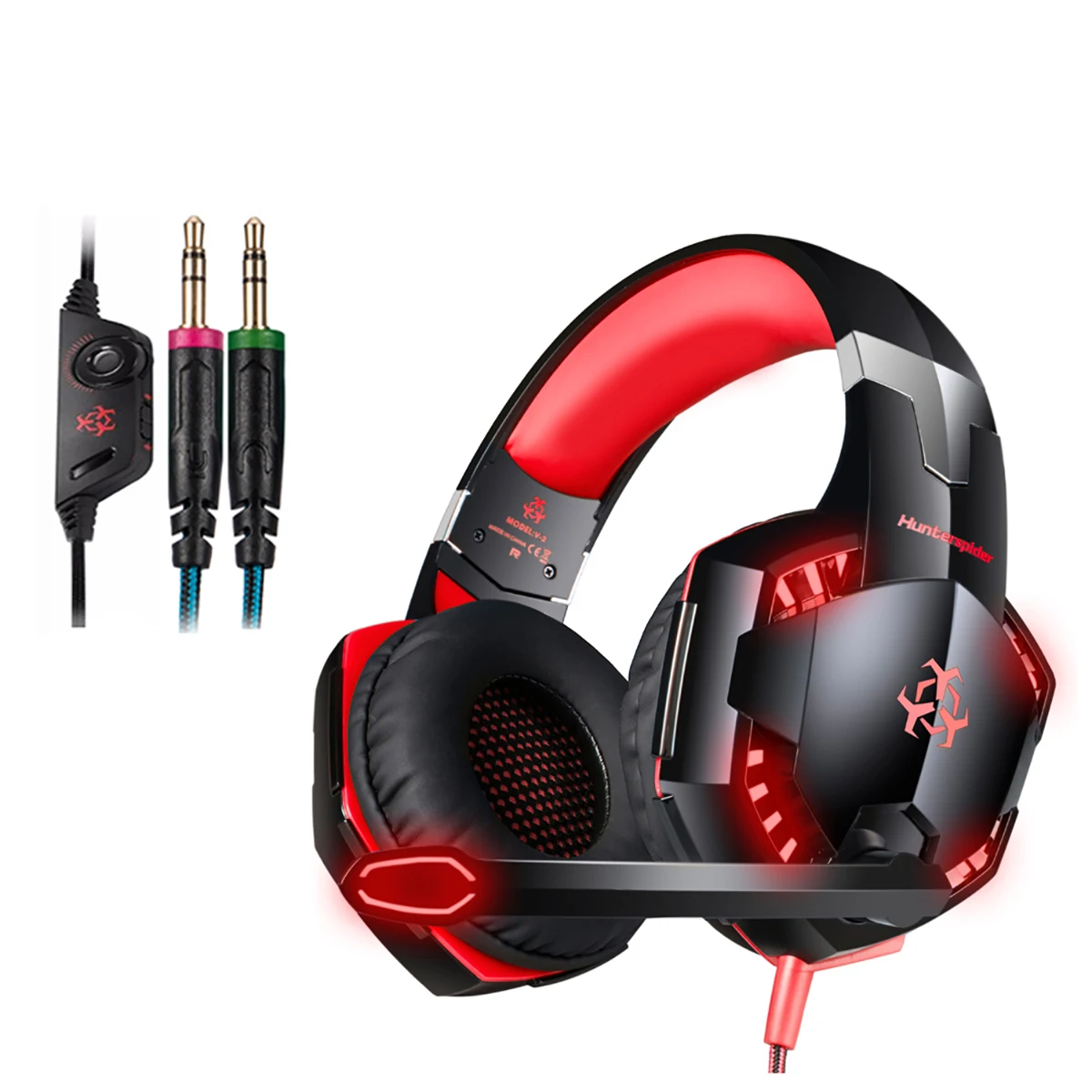 Игра Hunterspider V2 над наушниками компьютерные Стерео Игровые наушники, головная гарнитура с микрофоном светодиодный свет для PC Gamer