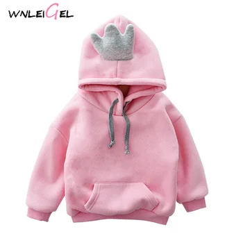 

WLG girls winter hoodies kids cartoon style velvet thick pink beige gray purple hoodie baby girl warm cute clothes 3-7 years