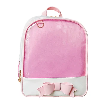 

Girls PU Leather Cute Transparent Windows Summer Zipper Closure School Bag Bowknot Backpack Travel Large Capacity Beach Student