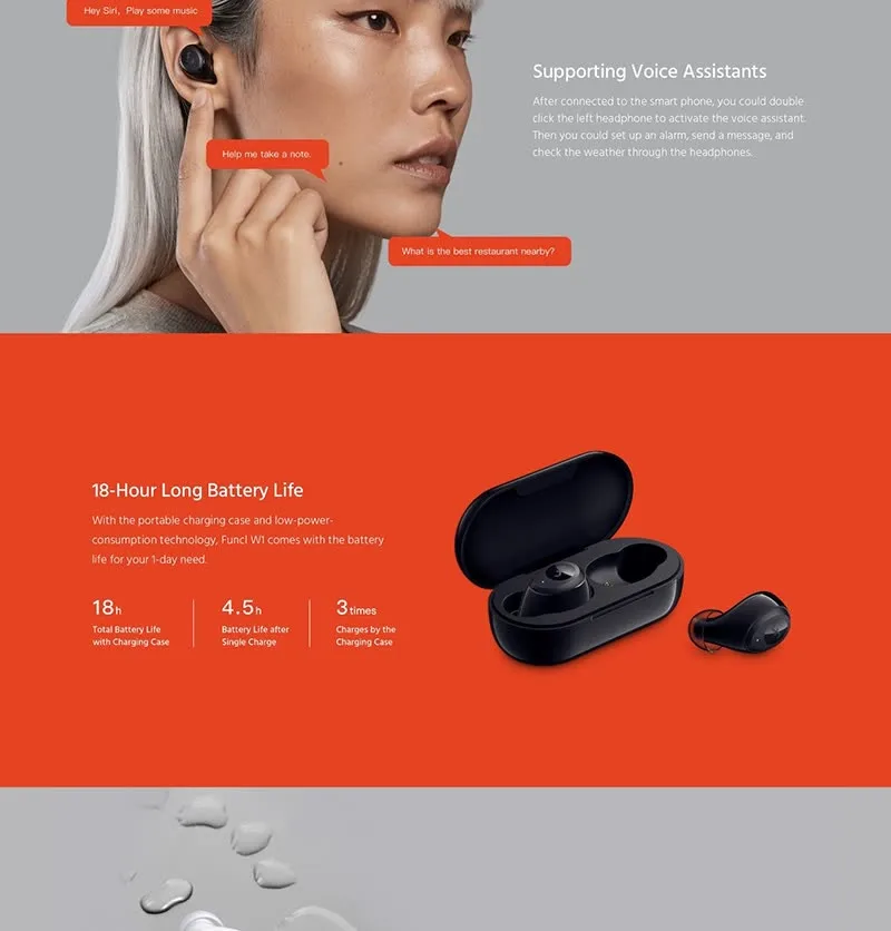 Funcl W1 беспроводные Bluetooth наушники с микрофоном сенсорное управление гарнитура наушники 5,0 Contral Nosie Reduction Tap Contral наушники