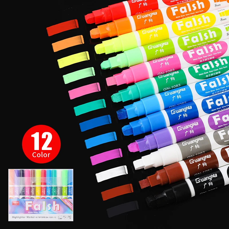 12 Colors Highlighter Marker Set Erasable Promotional Fluorescent Markers Student Painting Marker School Stationery Art Supplies landscape oil painting sticky notes tearable planner memo pad diy scrapbook ​message office school supplies stationery stickers