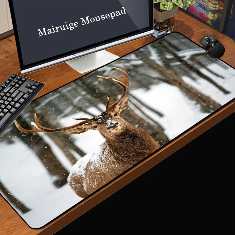 

Mairuige New Product Promotion Game Computer Mouse Pad Rubber Non-slip Snowfall Sika Deer Style Office Laptop Desk Keyboard Mat