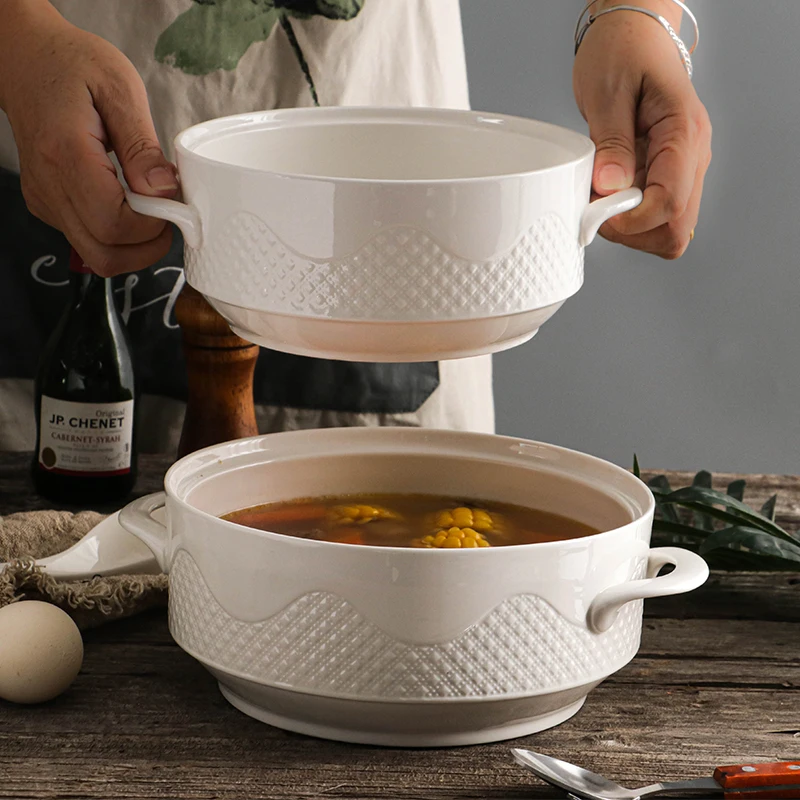 Creative Nordic Ceramic Handle Salad Fruit Soup Bowl With Lid Anti-scalding Noodle Rice Food Pot Dessert Breakfast Oat LA208 portable food container stainless steel food pot bowl lid