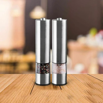 

2pcs Electric Pepper Grinder Salt Stainless Steel Auto Mill Spice Seasoning Tool For Cooking In The Kitchen And Grilling BBQ Out