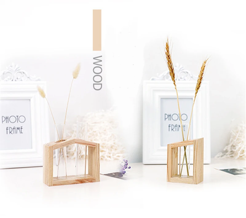 2019New креативные простые скандинавские Хрустальные стеклянные тестовые ваза в виде пробирки в деревянной подставке цветочные горшки для гидропонных растения для дома и сада декоры