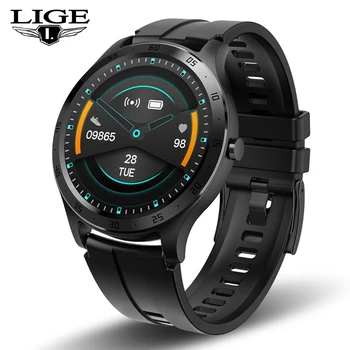 

LIGE New Sport Smart Watch Men Heart Rate Blood Pressure Monitor IP67 Waterproof Smart Watch Music Control Replaceable Strap+Box