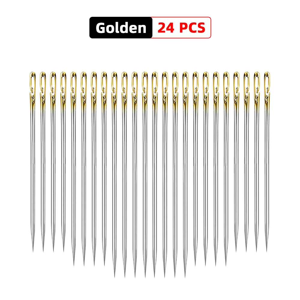 12/24Pcs Self-Threading Sewing Needles Stainless Steel Quick Automatic Threading Needle Stitching Pins DIY Punch Elderly Needle 