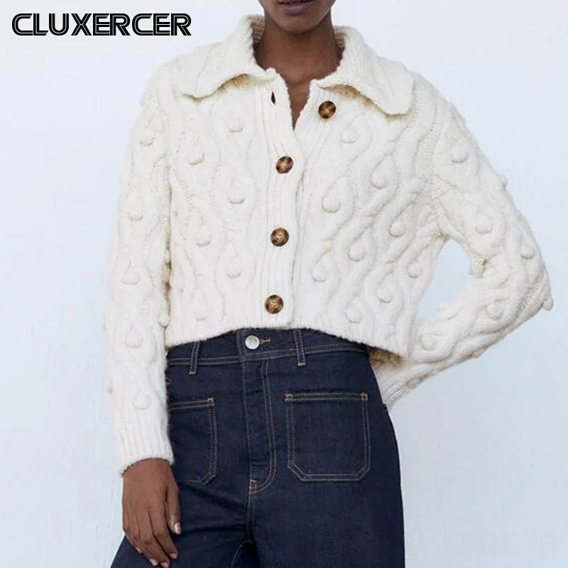 

Autumn Winter Turn Down Collar Short Sweaters Women Elegant Solid Criss Cross Cardigan
