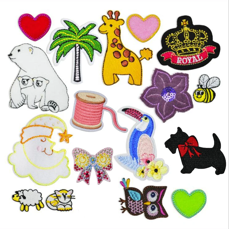 20pcs Cartoon Animal Flower Heart Heat Transfer Embroidered Patches For Clothing Patch Garment Appliques Jacket Jeans Patchwork | Дом и сад
