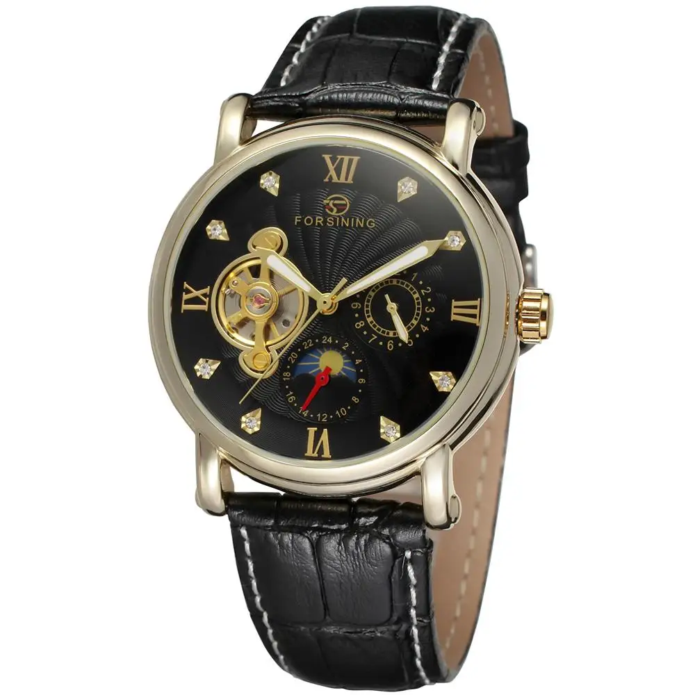 Forsining модные турбийон дизайн Swirl циферблат светящиеся Роскошные Moon Phase Мужские часы лучший бренд класса люкс автоматические часы для мужчин - Цвет: Type 13