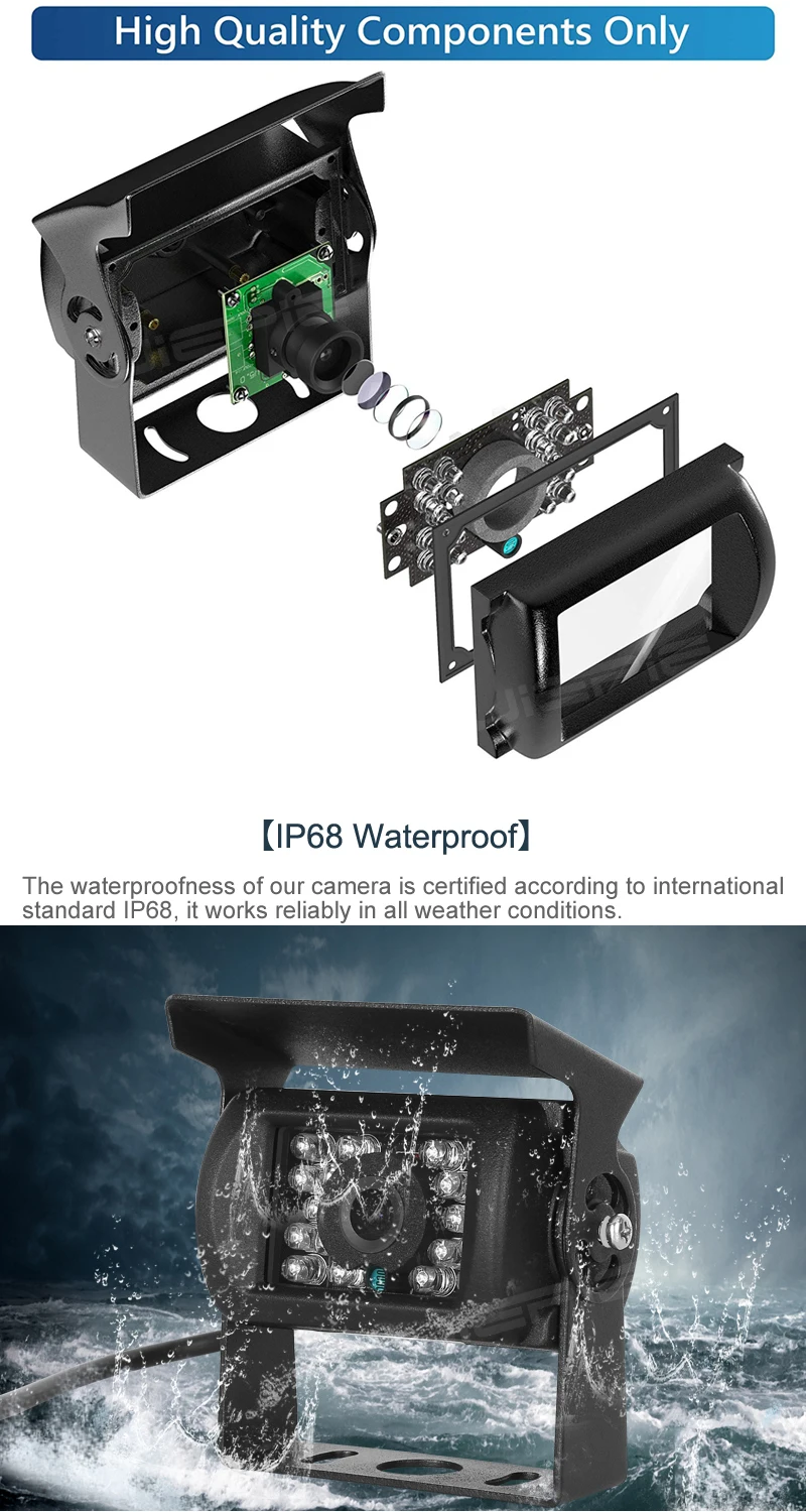JIEPIE Backup Camera 9 MP5 Big Screen Mirror Monitor Kit System for Trucks Trailers IP68K Waterproof Reversing camera Monitor