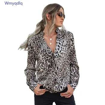 

2020 Autumn Women's V-Neck Long-Sleeved Shirt 100% Polyester Explosive Leopard Print Ladies Top Casual Wear 2 Colors 4 Sizes Hot