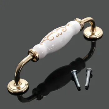 1set Vintage Ceramic Kitchen Door Handles Cabinet Cupboard Wardrobe Pull Knobs with Screws 40 150mm Furniture fittings Accessory