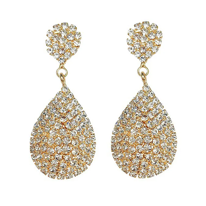 StoneFans Clip On Rhinestone Crystals Teardrop Dangle Earrings Long Statement Chandelier Drop Earrings no pierced for Women ear clip earrings clip earrings