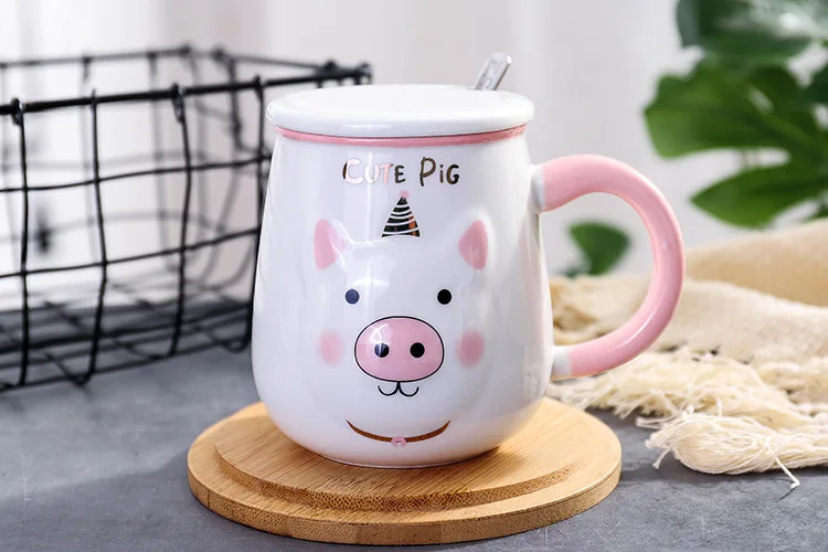 Скандинавский стиль мультфильм 3D тисненая свинья керамическая чашка Милая с крышкой с ложкой необычная кружка студенческие парные чашки лучшие подарки
