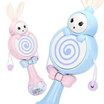 

Baby Toys Bunny Ear Food Grade Silicone Hand Grab Teeth Baby Shaker Electric Sound Light Interactive Musical Rattle Stick Toys