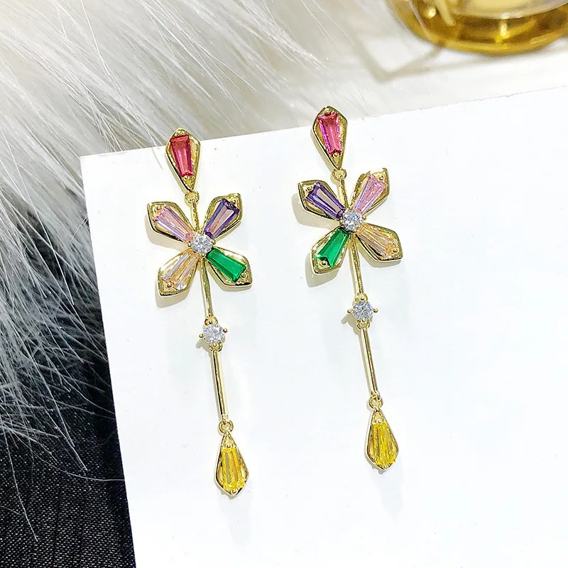Разноцветные Кристальные цветочные серьги для женщин 2019 Новая мода длинная