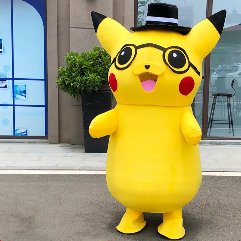 Милый желтый талисман PIKACHU костюм талисман Покемон Карманный Монстр с шляпой и очками Хэллоуин Рождество нарядное платье наряд